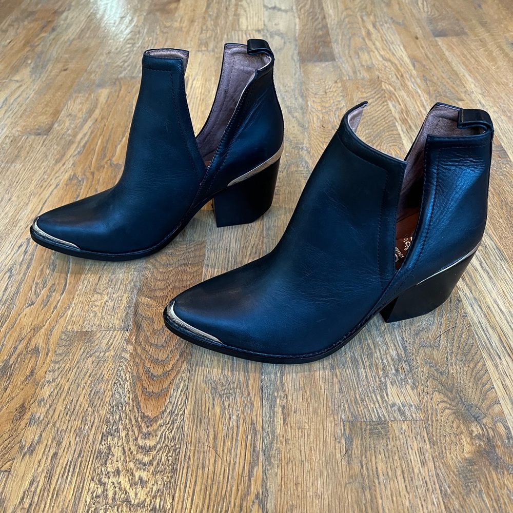 Jeffery Campbell heeled leather booties, black, size 7.5